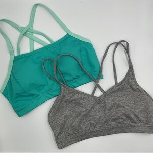 Lot x2 Womens Stretch V-Neck Light Support Strappy Sports Bra Medium Gray Teal